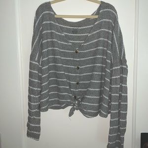 American Eagle Striped Button Long Sleeve
